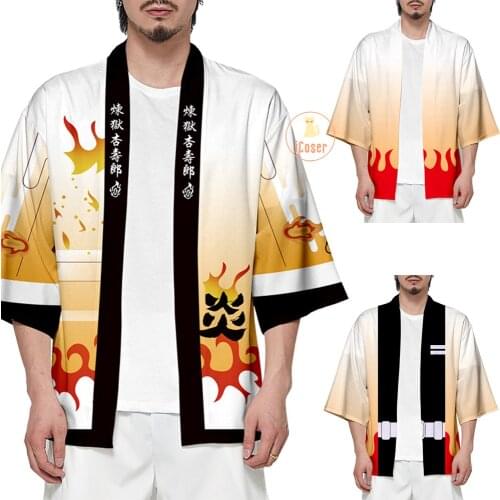 Kimetsu No Yaiba Mugen Train Kyojuro Rengoku Cosplay Kimono Plus Size Demon Slayer Flame Hashira Yukata Cardigan Men Pajamas