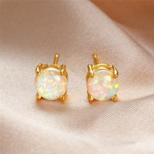 Classic Female 6mm Round Opal Jewelry Luxury Gold Color Wedding Earring Vintage Blue White Green Small Stud Earrings For Women