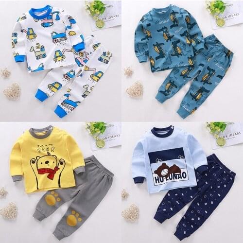 Childrens Cotton Underwear Set Autumn And Winter 2020 Boys And Girls Round Neck Pajamas Home Clothes