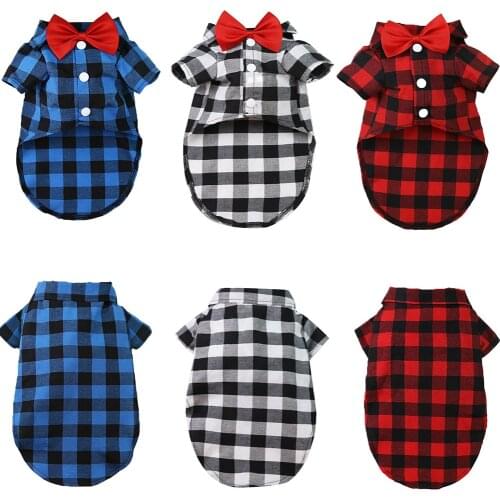 Cute Cat And Dog Plaid Shirt Suit Wedding Dress Teddy Bichon Small Medium-Sized Dog Pet Clothes Cat Spring Summer Autumn