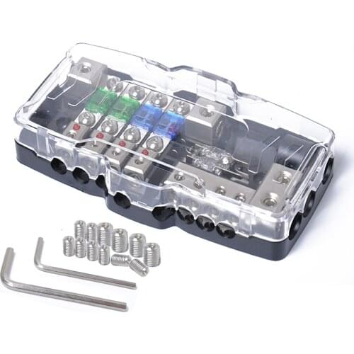 Multi-functional LED Car Audio Stereo Mini ANL Fuse Box With 4 Way Fuse block 60A 80Amp and Battery Distribution 0/4ga w/Wrench