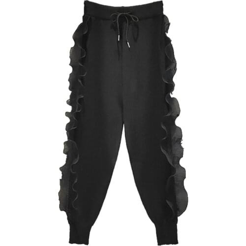 Women Fashion Black Harem Pants Korean Style Harajuku Ruffle Patch Trousers Causal High Waist Pantalones Mujer Loose Sweatpants