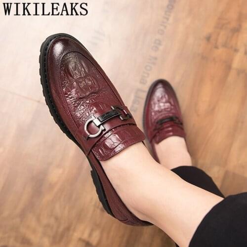 Office Shoes Men Elegant Brown Dress Leather Shoes Men Classic Italian Brand Crocodile Shoes Men Formal Sepatu Slip On Pria Bona