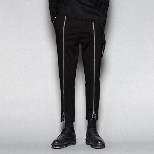 Free shipping Mens Male New Original casual trendy brand clothing high street metal ring zipper black fashion cropped pants