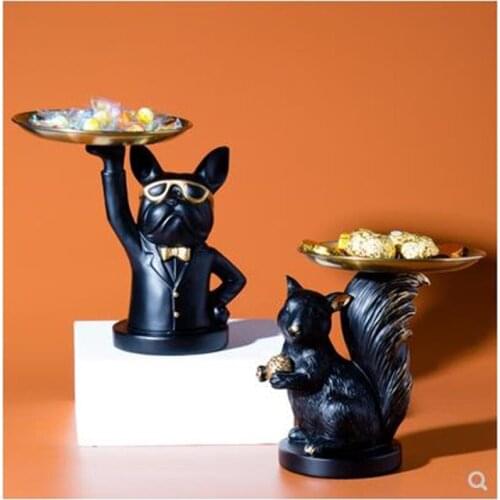 Nordic creative bulldog and squirrel decoration crafts, home office restaurant bar desktop decoration gift, storage tray