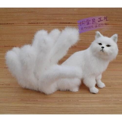 New simulation The nine-tailed fox toy white beautiful resin&fur fox doll gift about 28x26cm 0920