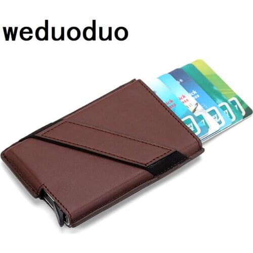 2019 New Metal Card Holder RFID Aluminium Alloy Credit Card Holder PU Leather Wallet Antitheft Men Automatic Pop Up RFID Wallet
