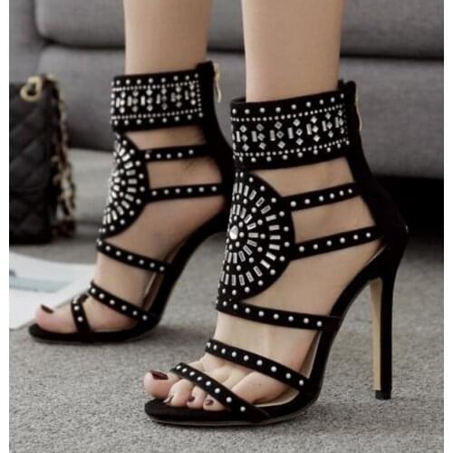 2021 New Roman shoes with rhinestone high-heel new thin heel and peep-toe sandals for womens summer shoes in large size