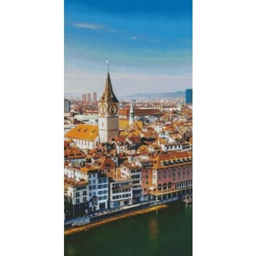 New Embroidery Seaside City Bustling Clock Tower Needlework 14CT Canvas Unprinted DIY Cross Stitch Kits Handmade Arts Decor