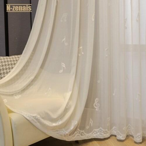 AS New Thermal Insulation Sunscreen Embossed Musical Note Screen Living Room White Gauze Curtains for Living Dining Room Bedroom