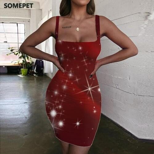 SOMEPET Christmas Dress Women Party Bodycon Dress Romantic 3d Print Funny Halter Sleeveless Womens Clothing Plus Size New