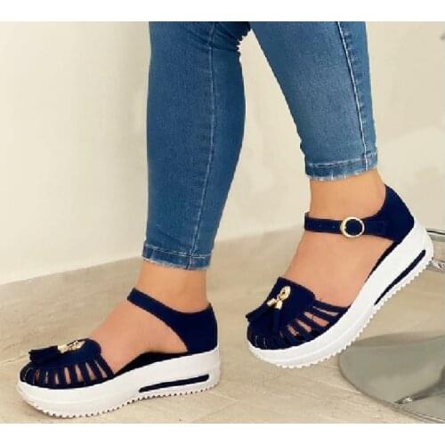 Summer Platform Sandals Women Shoes Round Toe Beach Flat Sandals Hollow Out Buckle Strap Ladies Gladiator Sandals Sandalias