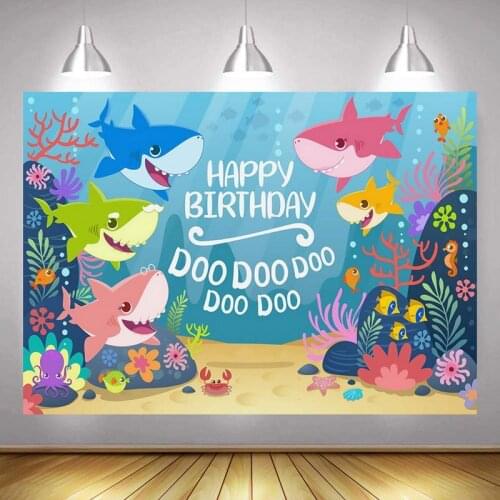 Happy Birthday Party Sea Shark Photo Backdrop Custom Boys Girls Baby Ocean Decoration Photography Backgrounds Banner
