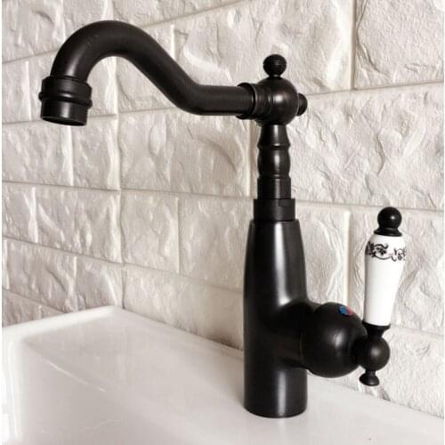 Kitchen Wet Bar Bathroom Vessel Sink Faucet Black Oil Rubbed Bronze One Handle Swivel Spout Mixer Tap Single Hole mnf375