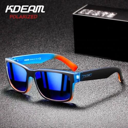 KDEAM Fashion Square Polarized Sunglasses Men Brand Sport Style Blue Red Mirror Lens Sun Glasses Male Photochromic Goggles N12