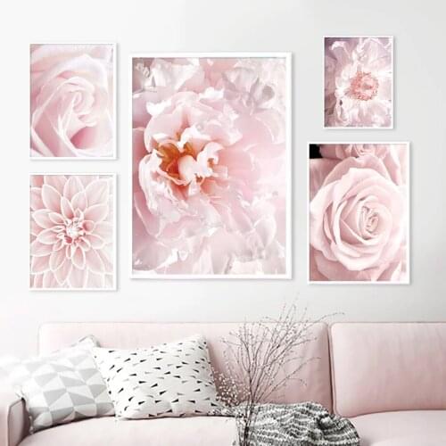 Modern Light Luxury Restaurant Decoration Painting Corridor Porch Mural Bedroom Pink Flower Canvas Painting Core