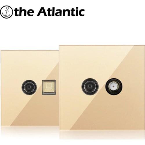 TV Signal Television Cat5e RJ45 Computer Data PC Satellite Antenna Telephone Cat3 Socket Data Jack Gold Glass Frame