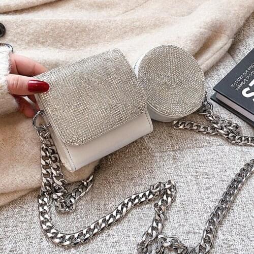 Women Bag Fashion 2021 New Summer Diamonds PU FLAP Chains Solid Zipper Shoulder Bag Pures And Bags Crossbody Euro-America Style