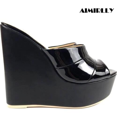 Womens Shoes Wedge Sandals Sky High Platform Slipper High Heel Summer Mules Slip On Black Red Aimirlly