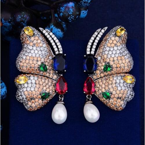 GODKI New Vintage Butterfly Earrings Luxury Boho Bohemian Imitation Pearl Dangle Earrings For Women Wedding Fashion Jewelry 2018