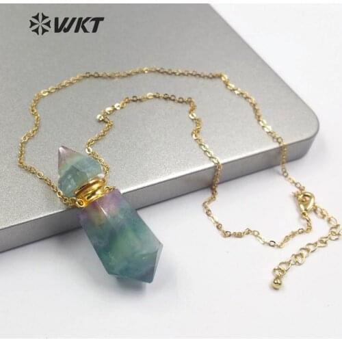 WT-N1174 double hoops gold Necklace with irregular shape natural stone perfume bottle Necklace women birthday Jewelry gift