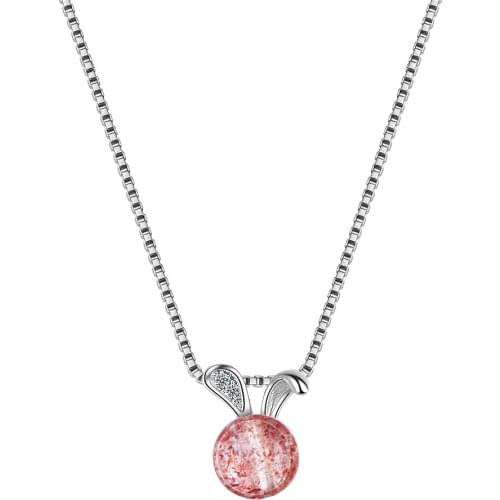 Animal Design Rabbit Ear Pendant Necklaces for Girl Birthday Gift Strawberry Crystal Women Necklace