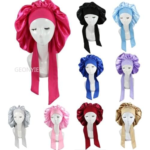 1 Piece Girls Women Polyester High Elastic Night Sleeping Shower Cap Hair Bonnet Hat Head Cover Satin Turban