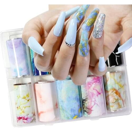 10 Grid 100X4cm Light Marble Nail Foil Paper Nail Art White/ grey/ black marble foil nail art stickers transfer decal 20 Types