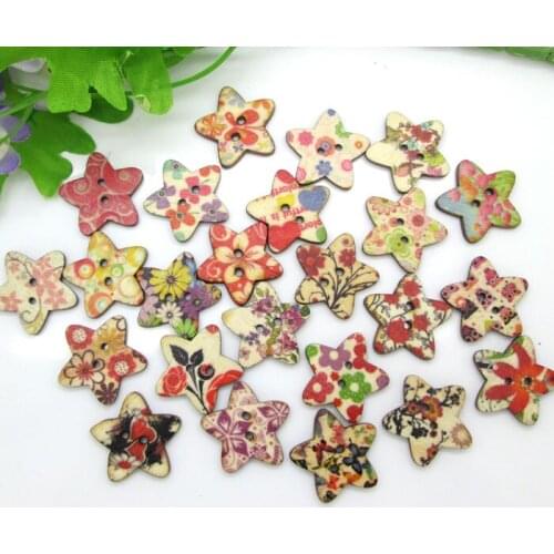 100Pcs Mixed Star Wooden Buttons Flatback Cabochon Scrapbooking Crafts Wood Knopf Bouton Kawaii Decor Diy Accessories