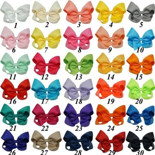 30pcs/set 4 Inch Solid Hair Bow With Clip Girls Grosgrain Ribbon HairBows Boutique Handmade Hairpin For Kids Hair Accessories