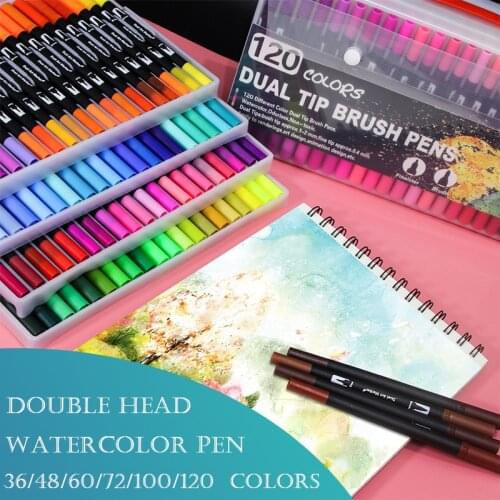 36/48/60/72/100/120 Colors FineLiner Drawing Painting Art Markers Pen Watercolor Dual Tip Brush Pen Calligraphy School Supplies