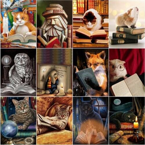 AZQSD Diamond Painting Cat Book Series Mosaic Picture Of Rhinestones Diamond Art Rabbit Full Square Drill Decor For Home