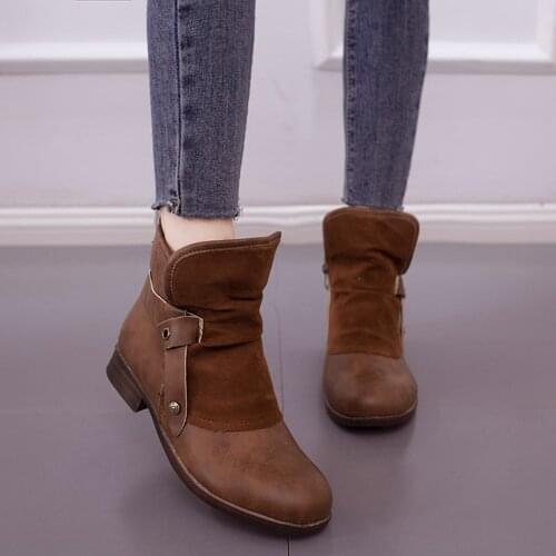 Boots For Women Shoes Winter And Autumn Zipper Short Boots Martins Belt Buckle Flats Leather Shoes Plus Size Slim Ankle Boots