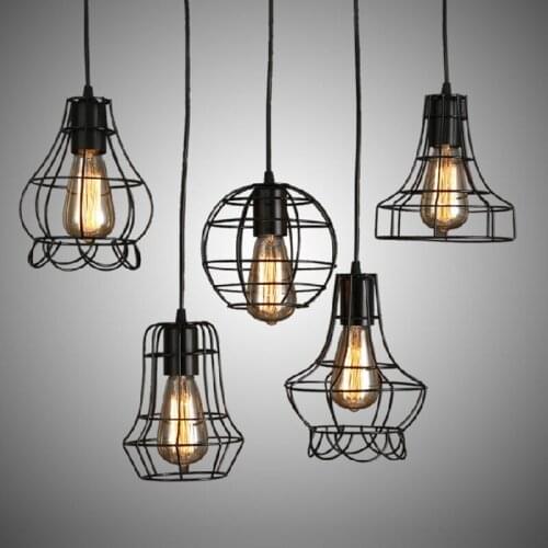 Black Industrial Iron Pendant Lamp Shade Light Bulb Retro Cage Lighting Fixtures For Kitchen Living Room Bedroom ARestaurant