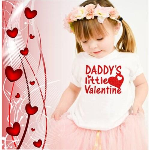 Daddys Little Valentine Baby Girls Valentine Heart Tshirt Kids Toddler Girl Valentines Day Love Shirt Cute Children T-shirt