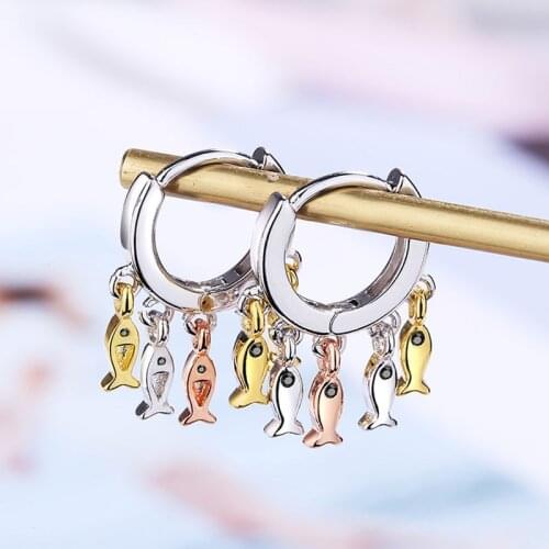 Foxanry Prevent Allergy 925 Sterling Silver Earring Charm Women Girl Cute Little Fish Pendant Birthday Party Jewelry Gift