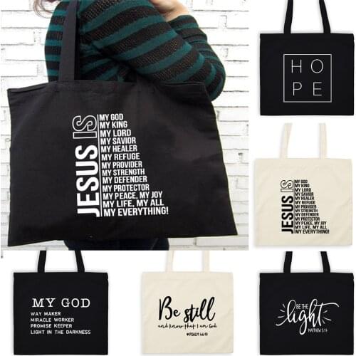 Be The Light Jesus God Women Zipper Canvas Shoulder Bags Harajuku Aesthetic Reusable Faith Christian Shopping Tote Bag Handbag