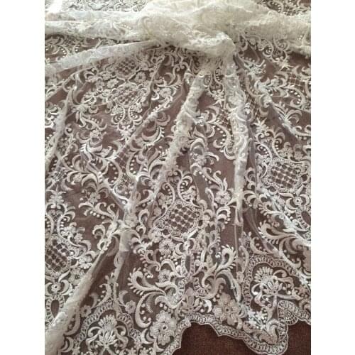 J-91224high quality african cord lace Free shipping 100% polyester beaded Embroidery tull net lace fabric