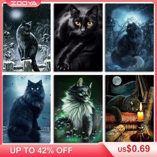 ZOOYA 5D DIY Diamond Embroidery Night Forest Moon Black Cat Diamond Painting Cross Stitch Full Drill Mosaic Decoration BK449