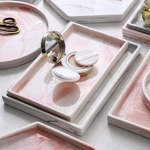 Ceramic Jewelry PizzA Plate Gray Pink Personalized Marble Designs Porcelain Bedside Jewelry Storage Service Tray Holder WY60910