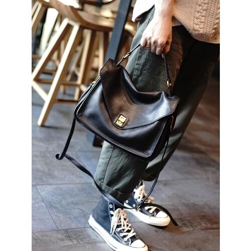 Classic Vintage Style Top Layer Cowhide Cross-body Bag Large Capacity Solid Color Practical Women Handbag Elegant Shoulder Bag