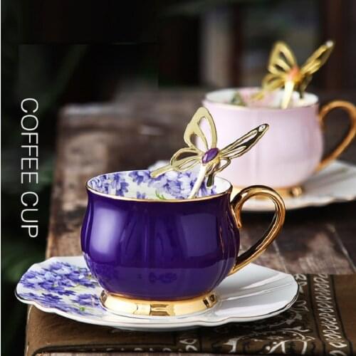 100ML Coffee Mug Saucer Espresso Lover Mug Coffee Milk Cup Solid Butterfly with Mixing Spoon Gift Box Cup and Saucer Gift Set