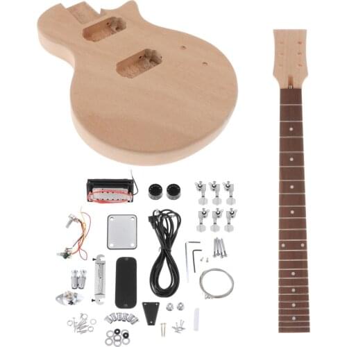 Unfinished DIY Electric Guitar Kit Mahogany Body & Rosewood Fingerboard Guitar Neck for Guitar Luthier Music Lovers