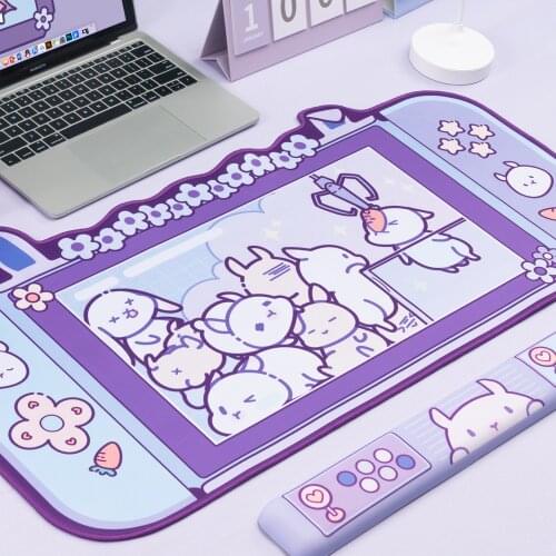 LIENG Geekshare Kawaii Rabbit Trap Gaming Mouse Pad 80*44cm Super Cute Thickened Office Computer Mouse Pad Wrist Rest Girl