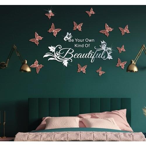 Beautiful Flowers Wall Stickers Acrylic Mirror Butterflies Teenager Living Room Bedroom Decor Wallstickers Pegatinas De Pared