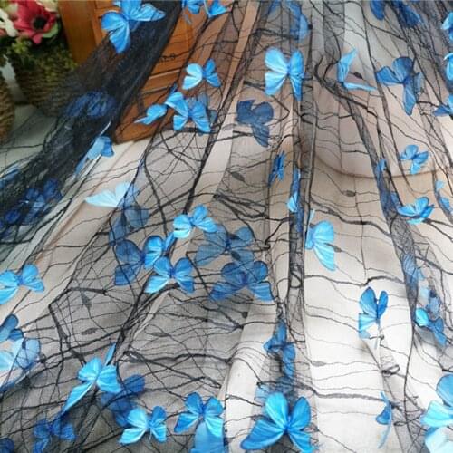 3D Butterfly Lace Fabric Fashion Butterfly Applique Mesh Fabric for DIY Childrens Clothing Girl Skirt Party Dress Width 130CM