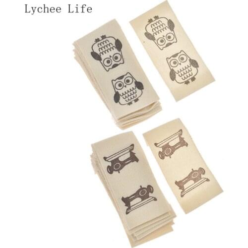 Lychee Life 10Pcs Cartoon Owl Hand Made Cloth Tags Animal Embroidered Cotton Garment Labels Tag For Bags Diy Sewing Materials