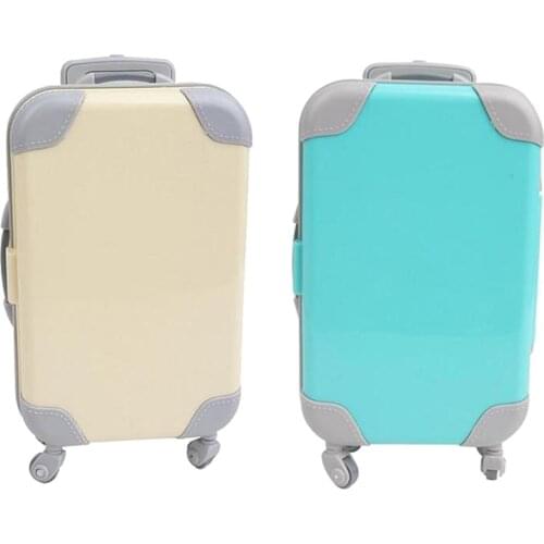 2Pcs Cute Suitcase Luggage Case 3D Trunk for 18 inch Dolls Pretend Toy Accs
