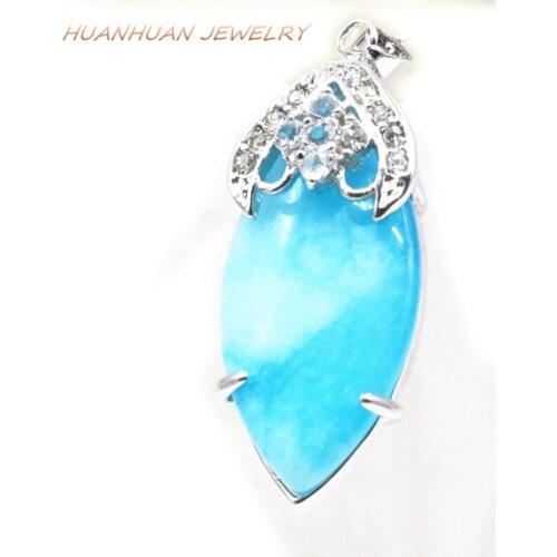 Fashion Statement Women Pendant Stainless Steel Chain Natural Blue Stone Jades Necklaces & Pendants 18x45mm Zircon Jewelry B3321