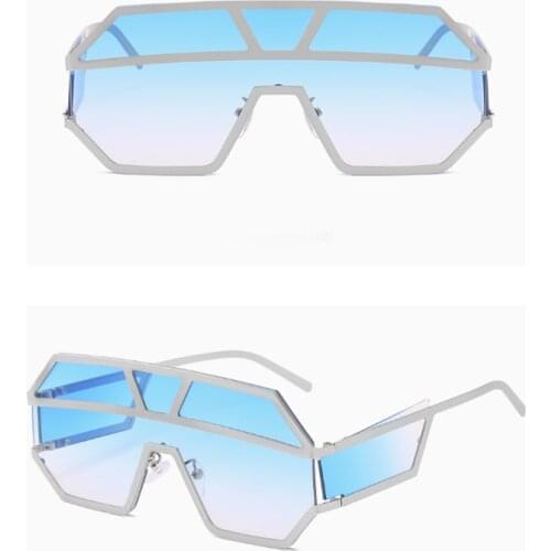 Fashion One Piece metal Sunglasses Women Geometric Patterns Metal Unisex Oversized Sunglasses Gradient Lens Cool Sun glasses
